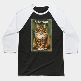Siberian Cat Artistic Vintage Print Baseball T-Shirt